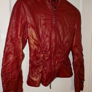 Sanimo Women's Red Leather Jacket